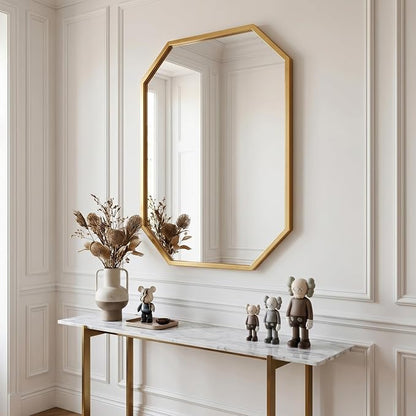 20x28 Inch Octagon Mirror for Bathroom Gold Wall Mirror Rectangle Mirror | Gold Bathroom Mirror Metal Frame Wall Mirror Decorative Rustic Accent Vanity Mirror Hanging for Over Sink Entryway