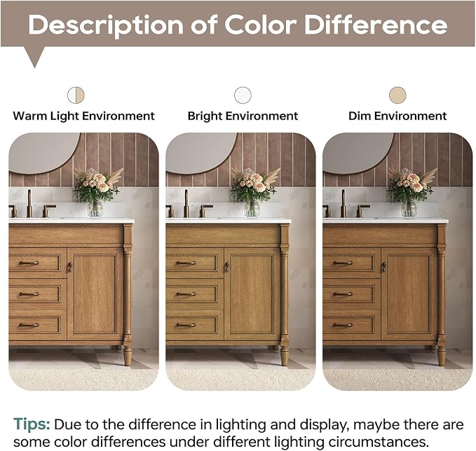 48 Inch Bathroom Vanity with Sink Combo, Classic Bathroom Cabinet with Countertop & Backsplash, Solid Wood Vanity with Soft Closing Doors & Dovetail Drawers, Ceramic Sink, Light Walnut