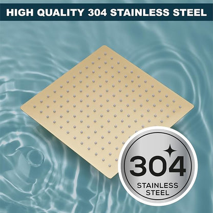 Midanya Square Rain Shower Head,High Pressure,Brushed Gold 12 Inch | 360°Swivel,Ceiling or Wall Mount,Waterfall Full Body Coverage,Bathroom Remodel,Stainless Steel Large Rainfall Shower Head
