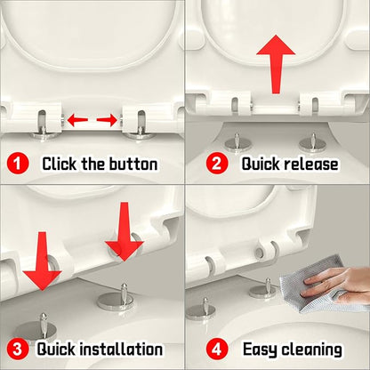 Round(Standard) Toilet Seat, Quick-Attach Hardware Metal Hinges, Heavy Duty, Slow Soft and Quiet Close, Durable and Sturdy, Easy to clean, Fits Round(Standard) Toilets, Almond/Bone(16.5″)