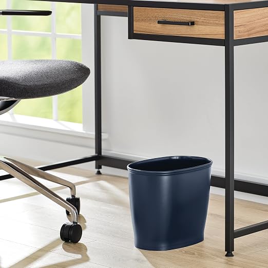 iDesign Slim Plastic Bathroom Trash Can, Navy Blue | Small, For Bedroom, Office, Desk, Dorm