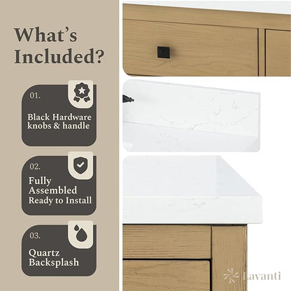 Lavanti Oakford 42 Inch Bathroom Vanity with Sink – Stylish Firwood Oak Vanity Bathroom with Storage Cabinet – Modern Bathroom Vanities with Single Vanity Sink & Quartz Countertop
