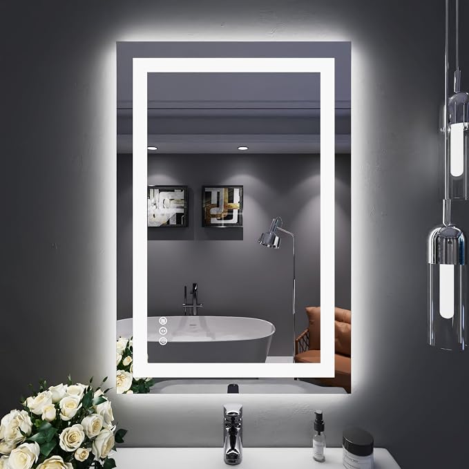 LOAAO 24"X36" LED Bathroom Mirror with Lights, UL Listed | Anti-Fog, Dimmable, 3 Color Temperature, Backlit + Front Lit, Memory Function, Tempered Glass