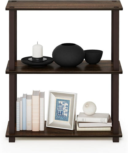 Furinno TURN-S-TUBE Storage Shelves, 3-Tier Book Shelf, Corner Shelf, Toolless Open Shelves, for Organization and Storage, Living Room, Garage, Home Office, Walnut
