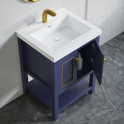 Dowell 25" Bathroom Sink,Single Bowl Vanity Basin,Rectangular Drop-In Bathroom Sink with Overflow,White-000 2522BP