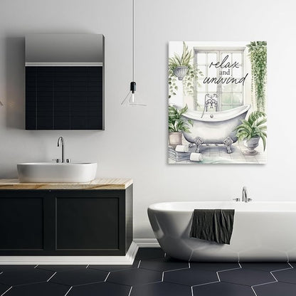 Relax Unwind Bath Foliage Bath, 36 x 48 Inch Canvas Wall Art | Stupell Industries · By Lettered and Lined · Ready to hang · Calm bathroom and bedroom accent · Made in USA