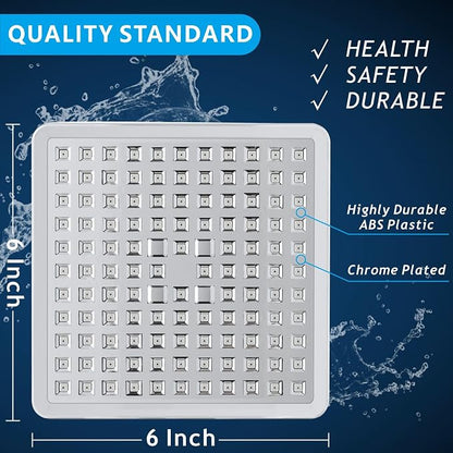 Voolan High Pressure Rain Shower Head - Luxury Modern Look - The Adjustable Replacement For Your Bathroom Showerhead - 6" Square High Flow Pressure Boosting Showers (Chrome)