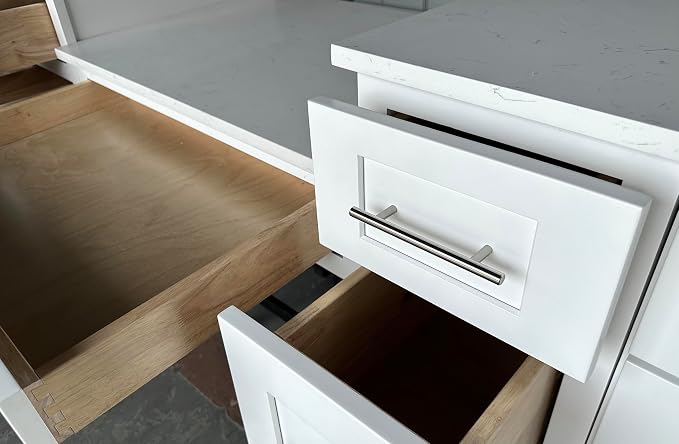 DSR 102'' Double Bathroom Vanity Cabinet with Carrara Quartz Top White Shaker Style Dovetail Drawers Vanity Desk Solid Wood Plywood MDF (102'' with Seven Drawers)