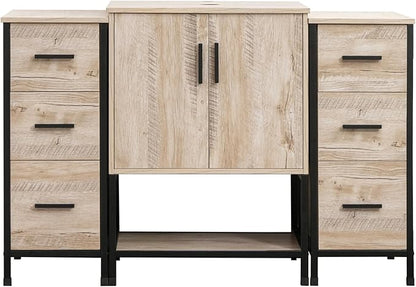 UEV 48" Rustic Oak Bathroom Vanity with Sink Combo, Industrial Iron Frame Bathroom Cabinet Sets with Double 3 Drawers Side Cabinet