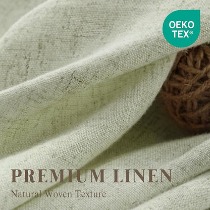 Linen Shower Curtain Flax Green, Fabric Boho Farmhouse Shower Curtains for Bathroom Cotton Natural Cloth Liner Set 48" W x 72" L