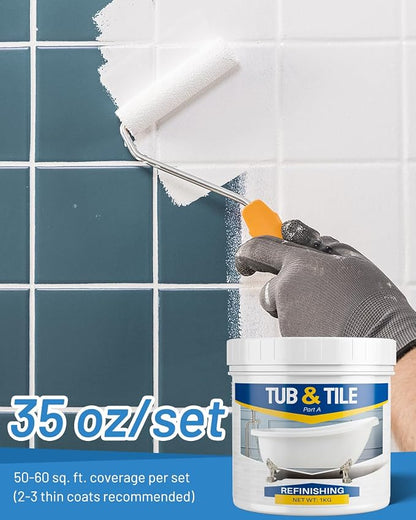 Tub and Tile Paint Refinishing Kit, 36oz Bathtub Refinishing Kit White with Tools and Hardener, Semi-Gloss White Tub Paint for Bathtub, Sink, Low Odor and Easy to Use