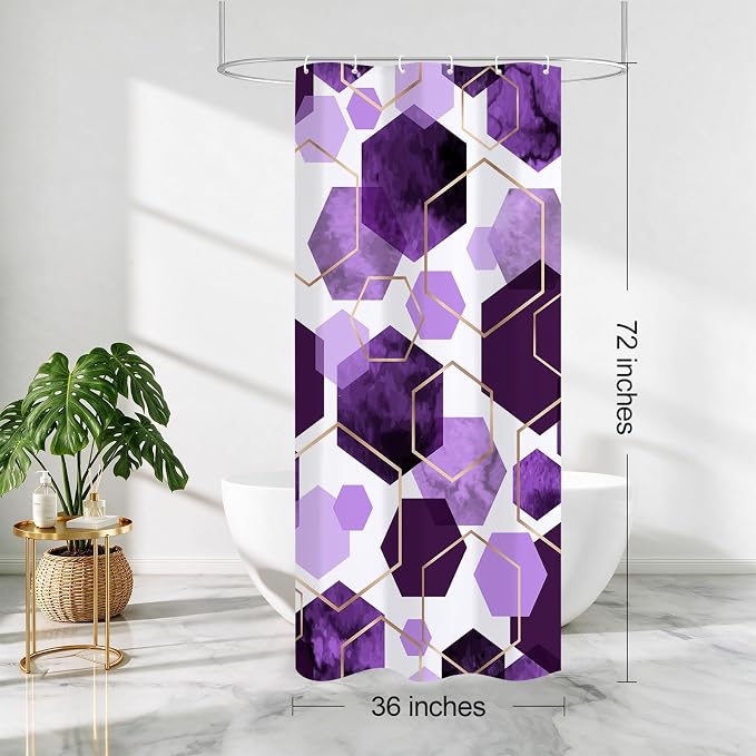 Litabel Small Stall Shower Curtain Set, Geometric Bathroom Decor 36x72 | Narrow Half Modern Minimalist Shower Curtais, Purple Geometric Art Print Abstract Waterproof Bath Curtain