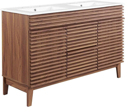 Modway Render 48" Double Sink Bathroom Vanity Cabinet in Walnut White