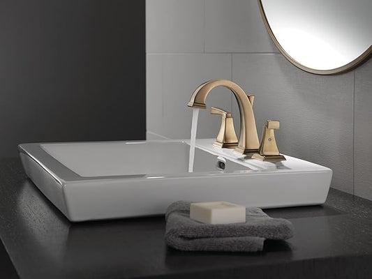 Delta Dryden Brushed Gold Bathroom Faucet 3 Hole, 8 Inch Widespread Bathroom Sink Faucet for Vanity, Metal Push-Pop Drain Assembly, Champagne Bronze 3551-CZMPU-DST