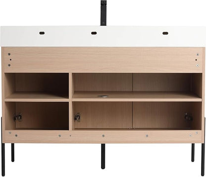 Crownpoint 48 Inch Bathroom Vanity with Sink, White Sink, White Oak Finish, Full Assembly Required, Elegant Bathroom Vanities for Modern Homes
