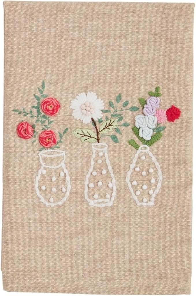 Mud Pie 3 Vase Flower Embroidery Towel; 21" x 14"