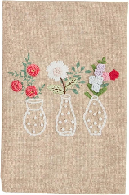 Mud Pie 3 Vase Flower Embroidery Towel; 21" x 14"