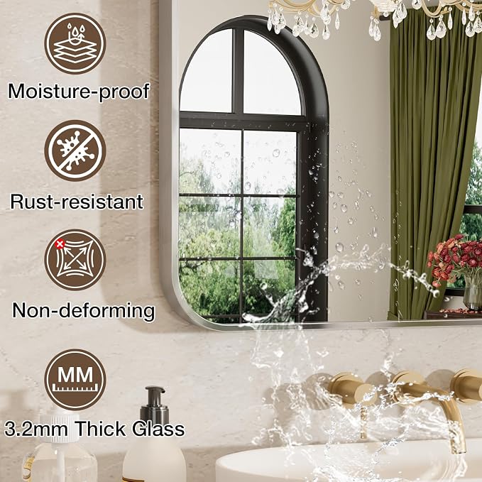 16"x20" Bathroom Mirror for Over Sink, Brushed Nickel Vanity Mirror | Aluminum Alloy Frame, Clear Reflection, Rust-Resistant, Vertical or Horizontal, Wall Mount, Bedroom and Entryway