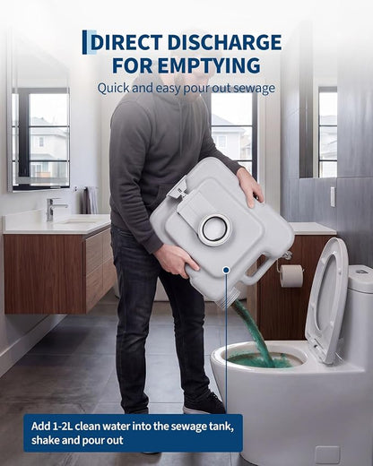 Garvee Portable Travel Toilet, T Outlet Water, RV Potty | 3.2 Gal Waste Water Tank & 3.2 Gal Flush Tank, Indoor Outdoor Push-Button Pressurized Flush Commode for Camping Boating