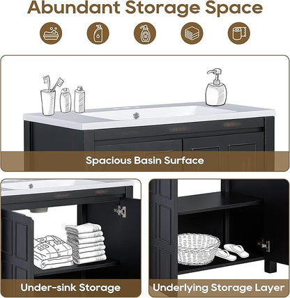 Favfurish 36" Bathroom Vanity w/Sinks,Free Standing Singe Basin Vanity Set w/Adjustable Shelf & Soft Close Doors,Solid Wood Frame Storage Cabinet for Bathroom,Retro Espresso