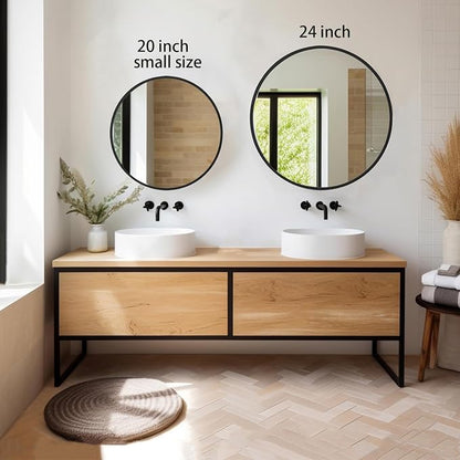 Circle Mirror 20 inch, Black Round Mirror, Matte Black Metal Frame | High Definition Mirror, Rust-resistant, Easy Installation, Round Mirrors for Bedroom, Guest Room, Baby room, Vanity