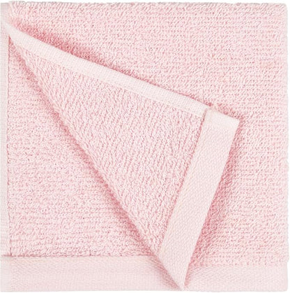Amazon Basics Highly Absorbent, Fast Drying 100% Cotton Washcloths for Bathroom and Face, 12 x 12 inches, Petal Pink, 24-Pack