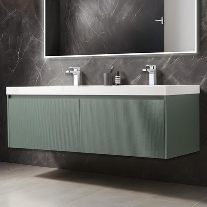 Blossom 60 Inch Double Sink Bathroom Vanity, All Wood Wall Mounted Floating Bathroom Vanity Cabinet with Acrylic Sink, Bathroom Sink Cabinet with Soft-Close Drawers, Modern Vanities, Aventurine Green