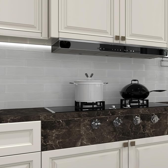 White Glass Subway Tile, Water Wave Glass for Shower Bathroom Kitchen Backsplash Wall, 3 x 12 Inch, 4 Sq.Ft.