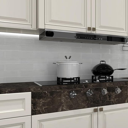White Glass Subway Tile, Water Wave Glass for Shower Bathroom Kitchen Backsplash Wall, 3 x 12 Inch, 4 Sq.Ft.
