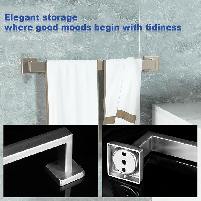 Towel Bar 2 Pack for Bathroom 12 Inch Brush Nickel Towel Holder 12/16/20/24/28/32/36 In Stainless Steel SS304 Rustproof Towel Rack Modern Square Towel Rod for Bathroom Wall(2, Brushed Nickel, 12 Inch)