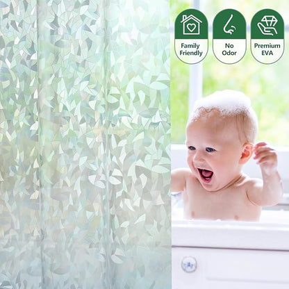AooHome 72x72 Shower Curtain Liner - EVA 3D Decals Stained Glass Pattern Design Standard Bathroom Shower Curtain with Hooks, 5 Bottom Magnets, Heavy Duty, Water Repellent, Semi Transparent, 72x72 Inch