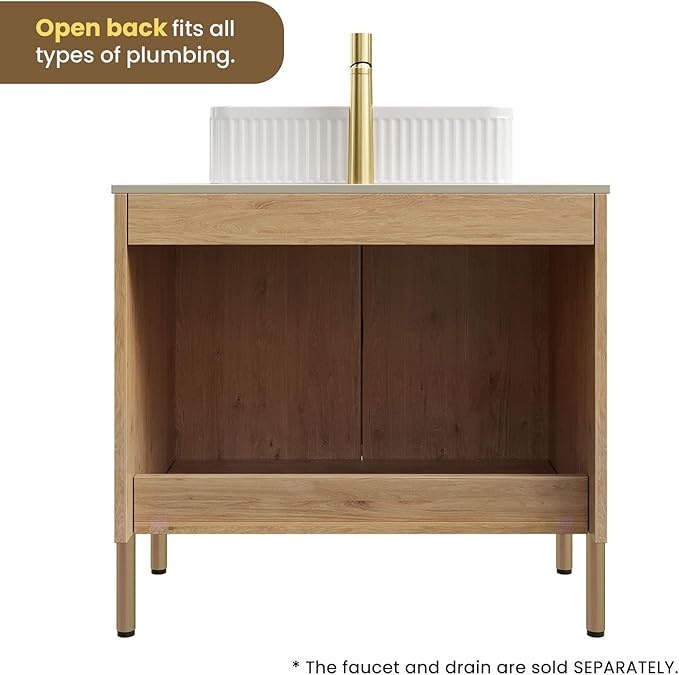 30" Modern Natural Oak Bathroom Vanity with Sink, Bathroom Storage Cabinet with 2 Soft Close Doors, Drain Assembly and Pipe NOT Included