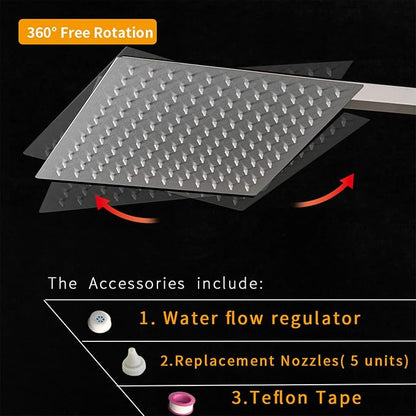 10" Rain Shower Head High Pressure Rainfall Shower Head Brushed Nickel | Square Rain Bathroom Showerhead, High Flow, Large Stainless Steel, Ceiling Mounted, Wall Mounted, Waterfall Full Body