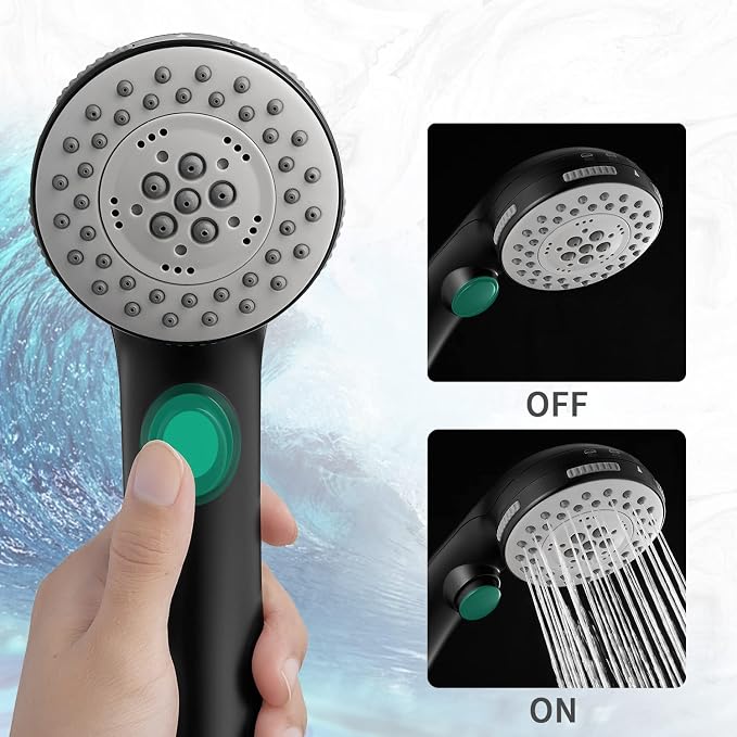High Pressure 6 Setting Shower Head with Handheld, Shower Heads with ON/OFF Switch and Spa Spray - Matte Black