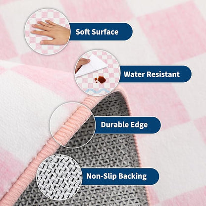 Garvee Washable Runner Rug 2x6 Non Slip Blush Pink Checkered Cherry | Coquette Aesthetic Decor Kitchen Rugs Low Pile Entryway Rug Soft Stain Resistant Carpet for Bedroom Bathroom Hallway Laundry
