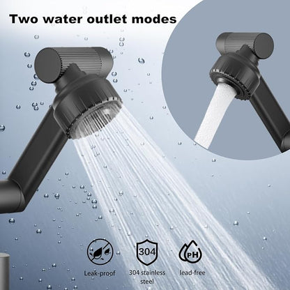 1080° Rotatable Bathroom Faucet, Black,SUS304, Dual Spray Modes | Stainless Steel Vanity Sink Faucet, Height Adjustable, Single & 3-Hole Mount, Universal 1080° Swivel, Grifo de baño giratorio