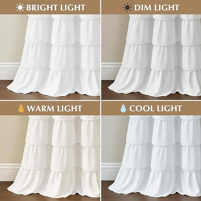 Seasonwood White Ruffle Shower Curtain Farmhouse Vintage Handcrafted Rustic Decorative Fabric Shower Curtains for Bathroom, 72" x 72"
