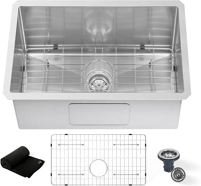 Undermount Kitchen Sink 28"x19": 3D Micro-pebble Embossed | 18-Gauge Stainless Steel Sink, 9" Deep, Top Mount, Scratch-Resistant Embossed Surface, for Large Families