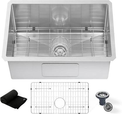 Undermount Kitchen Sink 28"x19": 3D Micro-pebble Embossed | 18-Gauge Stainless Steel Sink, 9" Deep, Top Mount, Scratch-Resistant Embossed Surface, for Large Families