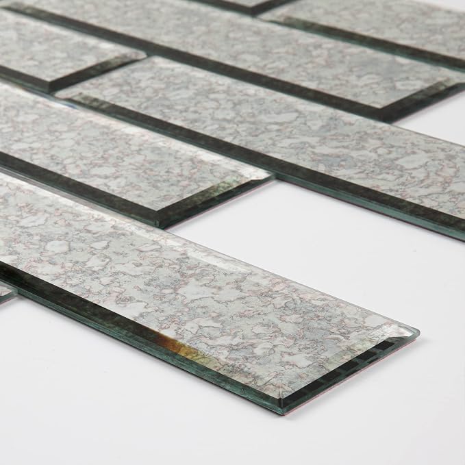 Peel and Stick Antique Beveled Mirror Tile Subway Mirror Backsplash 3x12 Inch for Kitchen Bathroom Wall (20 Pcs, 5 SQ.FT.)