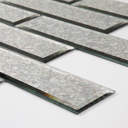 Peel and Stick Antique Beveled Mirror Tile Subway Mirror Backsplash 3x12 Inch for Kitchen Bathroom Wall (20 Pcs, 5 SQ.FT.)