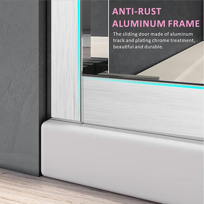 Semi-Frameless Glass Shower Door 50-54'' W x 72'' H with 4'' Adjustable Rail, Bathroom Double Sliding Door with 1/4'' Clear Tempered Glass,Brushed Nickel 304 Stainless Steel Hardware