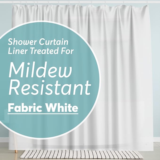 BigFoot Shower Curtain – 72 x 72 Fabric Premium Shower Curtain with Rustproof Metal Grommet and 3 Magnetic Weights – Odor Free and Compatible with Standard Showers, White