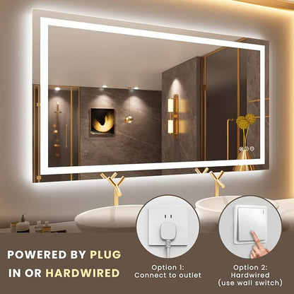LOAAO 50"X30" LED Bathroom Mirror with Lights, UL Listed | Anti-Fog, Dimmable, 3 Color Temperature, Backlit + Front Lit, Memory Function, Tempered Glass