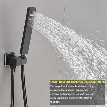 ‎Oil Rubbed Bronze Shower System Bathroom 12 Inch Rain Shower Head Ceiling Mount with Handheld Luxury High Pressure Shower Combo Set Shower Faucet Rough-in Valve Body and Trim Kit