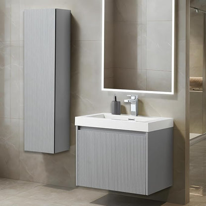 Blossom 24 Inch Bathroom Vanity with Sink and Side Cabinet, All Wood Floating Bathroom Vanity with Acrylic Sink, Bathroom Sink Cabinet with Soft-Close Drawer, Modern Style Vanities, Light Grey