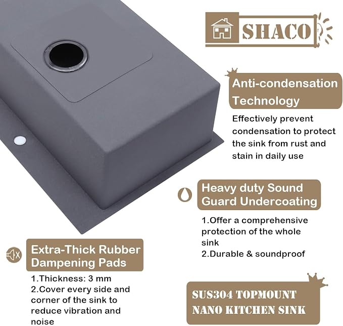 28 Inch Drop in Black Kitchen Sink, Gunmetal Black Top Mount Stainless Steel 9 Inch Deep Single Bowl Laundry Utility Wet Prep Sink