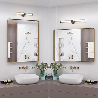 24x28 Inch Gold Bathroom Mirror for Wall | Brushed Metal Frame Gold Vanity Mirror, Rounded Rectangle Mirror, Shatterproof, Anti-Rust, Hangs Horizontal or Vertically