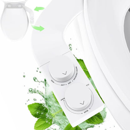 Toilet Bidet With Left/Right Side Reversible Design, Fresh Water, Non-Electric, Toilet Bidet Attachment, Right/Left Hand Side with Dual Nozzle, Self-Clean, Easy to Install (White Knob)