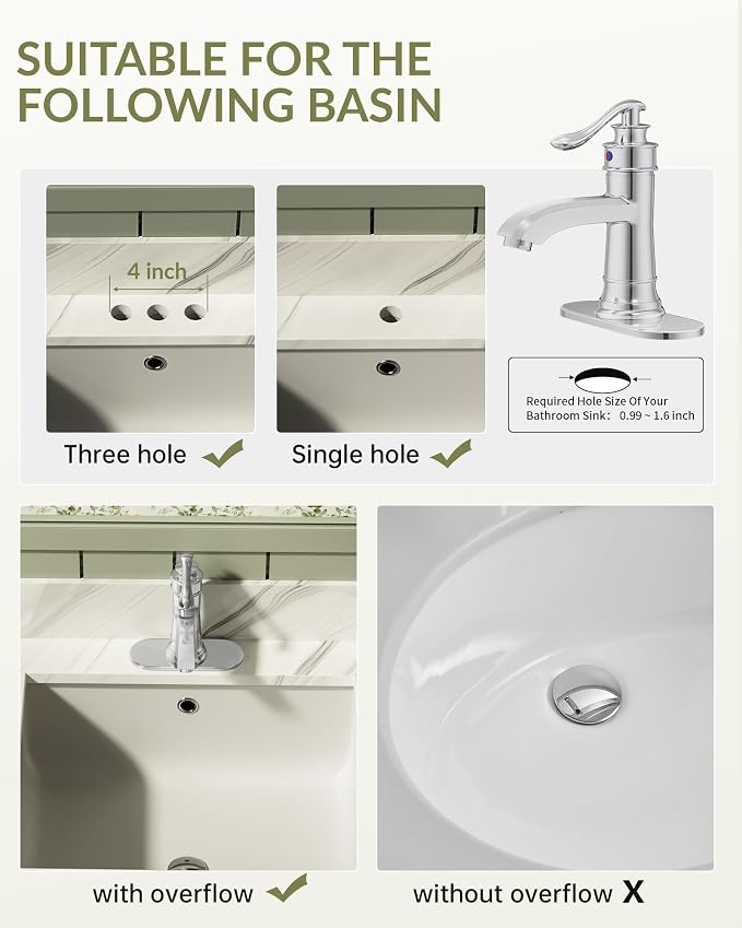 Chrome Bathroom Faucet Brass Single Handle Bathroom Sink Faucets | Single Hole Farmhouse Faucet Vanity Lavatory RV with Overflow Pop Up Drain Mixer Tap Commcercial Rustic by BATHLAVISH